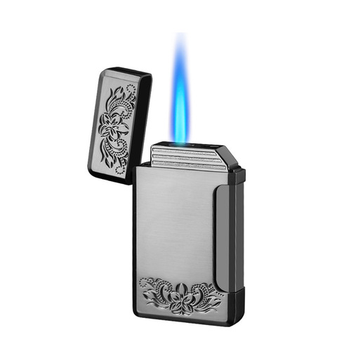 Direct-Flame Steel Sound Loud Lighter, Wealthy Flower Windproof Cigarette Igniter with Personalized Engraved Signature LOGO
