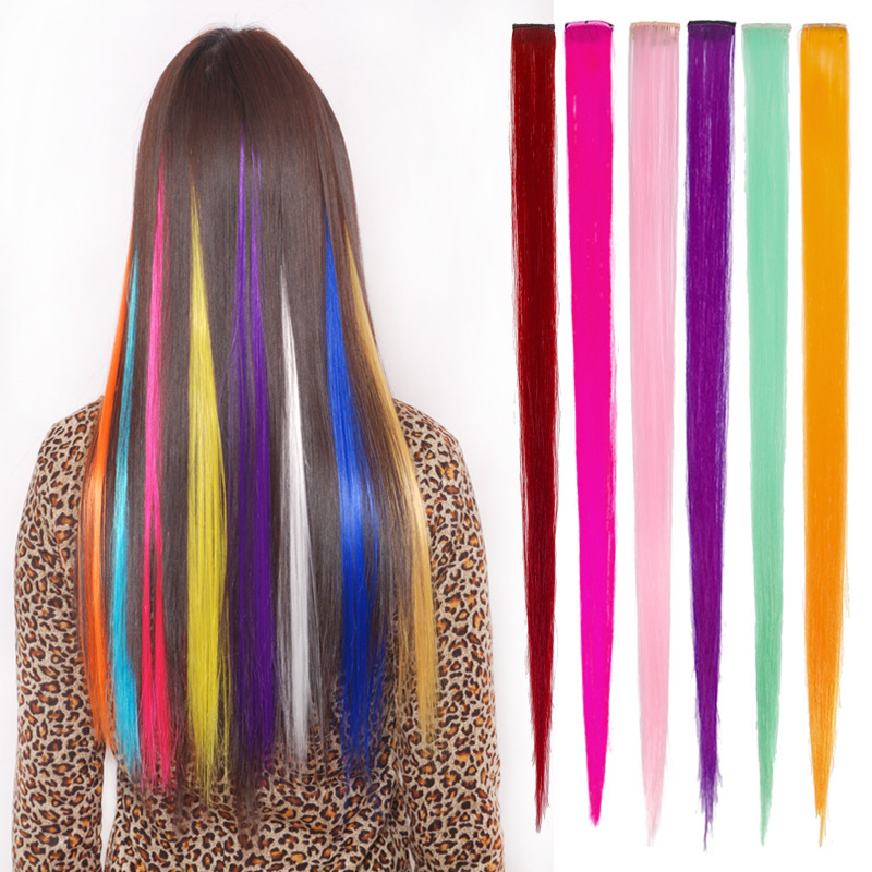 Wholesale Colorfuled Hair Extensions, Fashionable, Permable, Curled, Hanging Ear-Dyed, Colorfuled One-Piece Straight Hair Extensions, 30 Colors Available