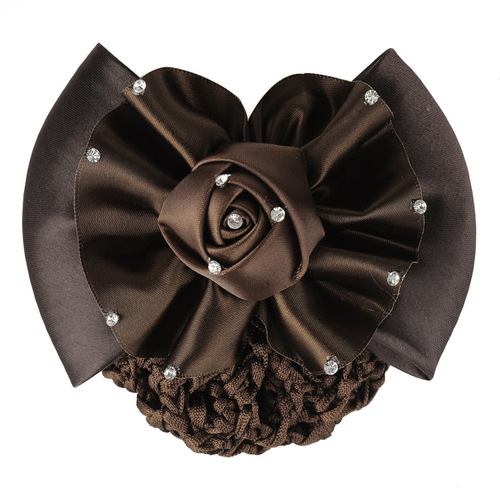 Professional hair accessories hair net pocket polyester with rose rhinestones postal mobile stewardess hotel nurse hairpin