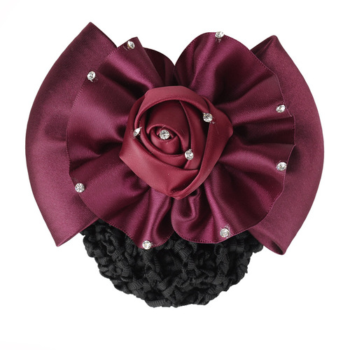 Professional hair accessories hair net pocket polyester with rose rhinestones postal mobile stewardess hotel nurse hairpin