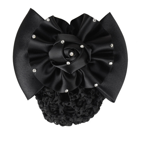 Professional hair accessories hair net pocket polyester with rose rhinestones postal mobile stewardess hotel nurse hairpin