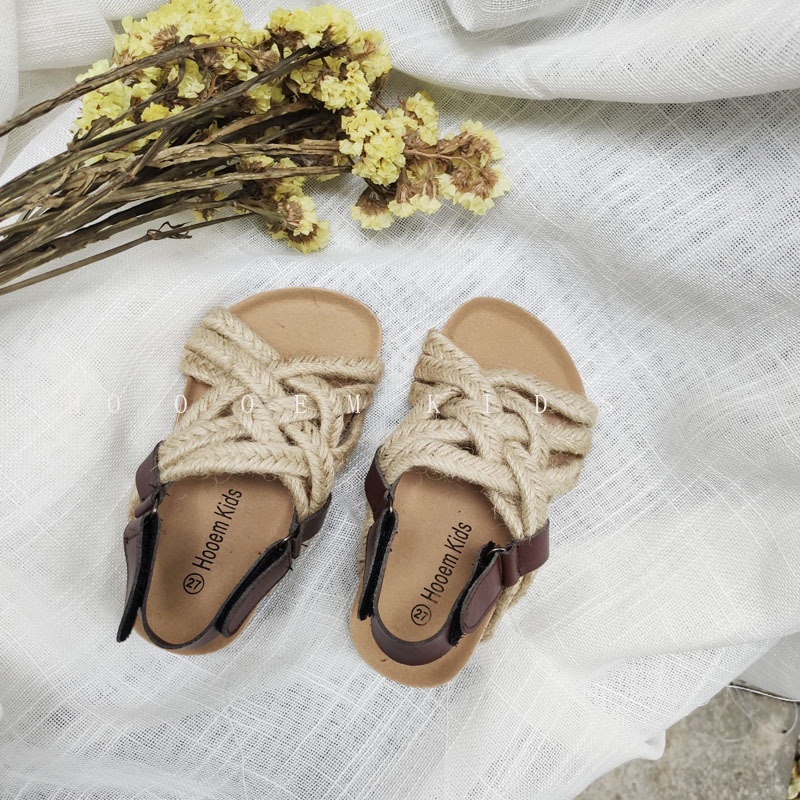 2026 Summer Children's Korean Style Hemp Rope Sandals Wood Sole Shoes