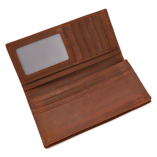 Crazy Horse Leather Long Wallet Men's Wallet Genuine Leather Long Wallet First Layer Cowhide Multi-Card Slots 2-fold Wallet