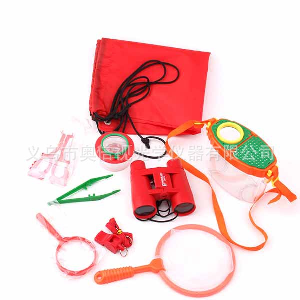 高品质儿童户外旅行野营昆虫观察放大镜望远镜指南针口哨用品套装