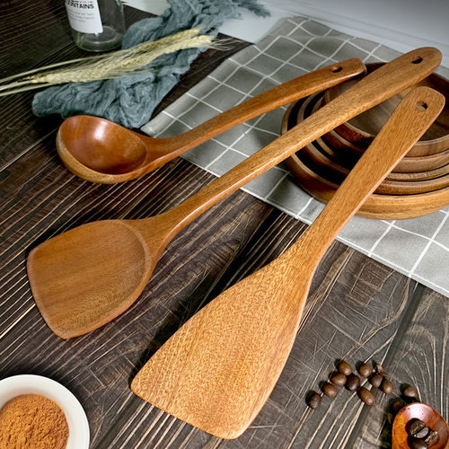 Direct Sales from Hao Yuan: Udumbar Wood Spatula and Ladle Set, Logo Engraving, Long Handle Soup Spoon, Non-stick Cookware Compatible Spatula