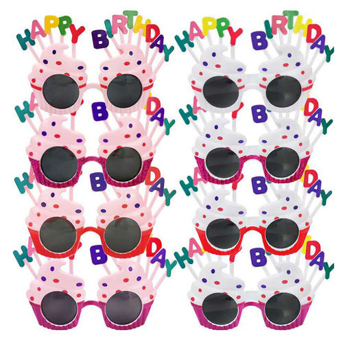 Birthday Party Glasses for Adults and Children Cute Funny Photo Creative Letter Cake Decoration Plastic Glasses Wholesale