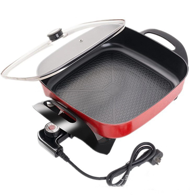 Household multifunctional electric heating pot large capacity cooking and frying one-piece pot square pot electric hot pot will sell gifts wholesale
