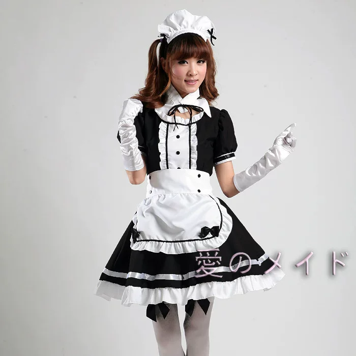 Костюм горничной для косплея (Maid) черно-белый, полиэстер, передник и ободок, размеры S–5XL