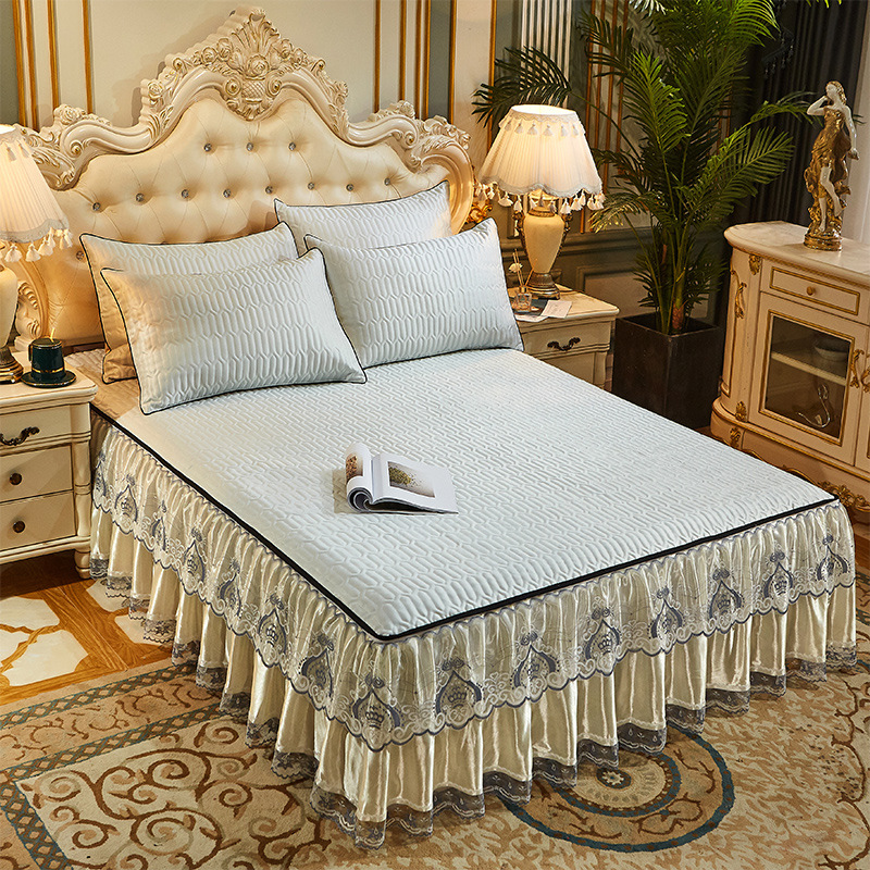 Manufacturer Wholesale Bed Skirt Style Ice Silk Mat Three-Piece Set Summer Mat Foldable Mat Bed Cover Air-Conditioned Mat Skin-Friendly