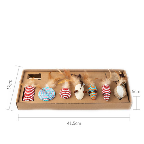 Pet funny cat stick 7 seven-piece set of cat toys, funny cat combination set, small fish wooden pole, mouse funny cat stick cat toy