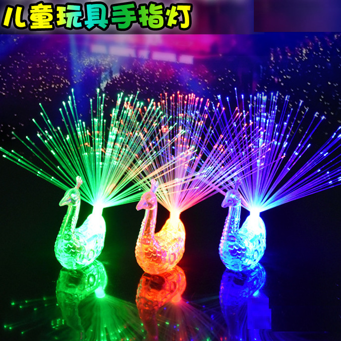Light-emitting Peacock finger light color-changing Peacock open screen optical fiber light Children's stall night market supply toy factory wholesale