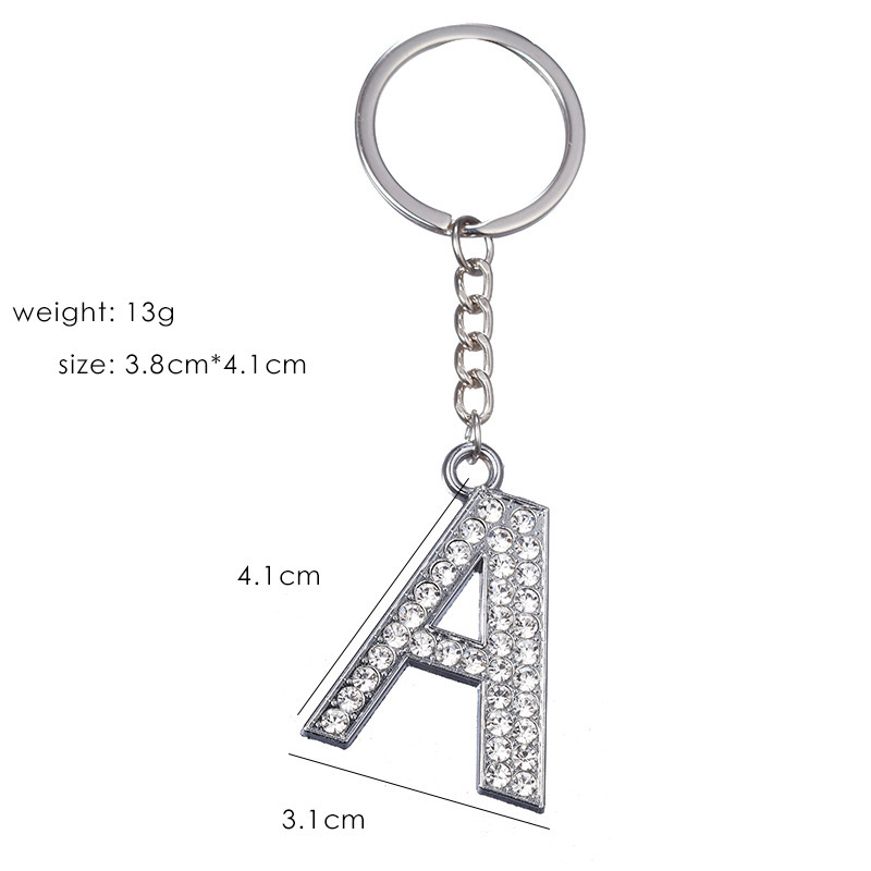 European and American Hot-Selling 26 English Alphabet Keychains with Metal Rhinestones, Creative and Personalized Small Accessories Wholesale, Ins Style