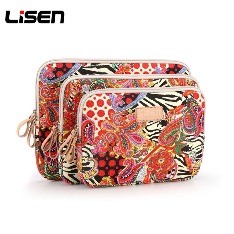 LISEN ethnic style big red flower notebook liner bag ipad/10/11/12/13/14/15 inch computer bag