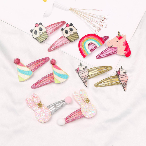90511 New Sequined Greet Hair Clip Unicorn Bow Rainbow Water Drop Clip Sweet Children's Pair Clip