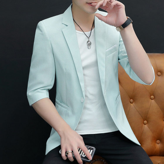 2025 New Summer Linen Seven-point Mid-sleeve Casual Small Suit Men's Suit Jacket Men's Thin