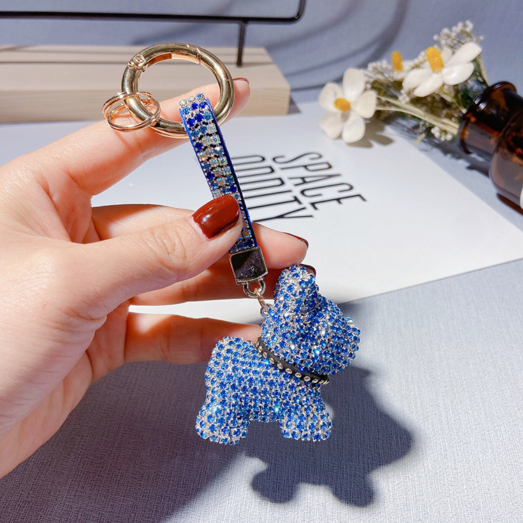 Llavero de Bulldog Francés con Cadena de Garras con Incrustaciones de Diamantes, Colgante de Muñeca de Dibujos Animados, Regalo, Accesorio de Bolso para Mujer, Diseño Brillante