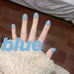 純色短款baby磨砂藍穿戴甲成品假指甲美甲貼片指甲貼片防水可拆卸