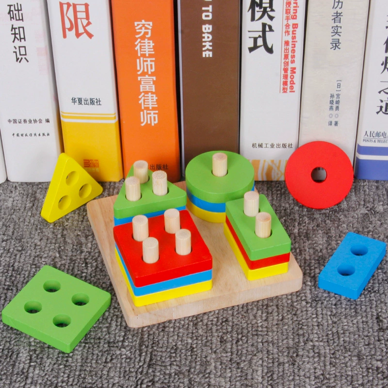 Wooden geometric stacking constructor, Montessori early education toy, colorful shapes set
