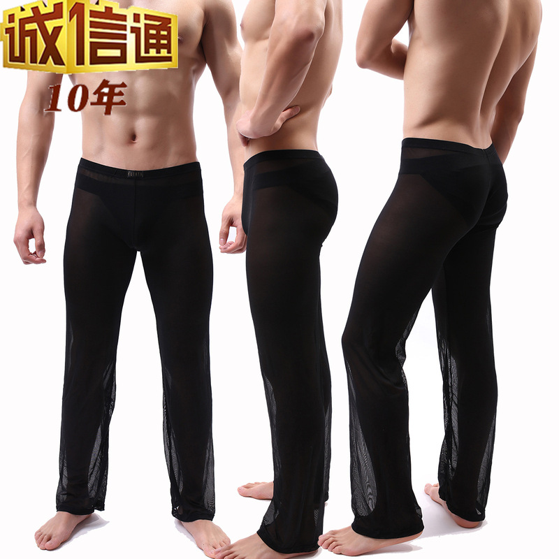 Cross-Border Hot Selling Men's Leggings Sexy Mesh See-Through Pajamas Men's Home Pants Manufacturer Hot Selling E667