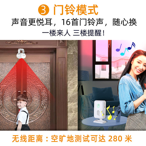 Infrared induction doorbell welcome to the store, household villa, split-type voice prompt device for entry during epidemic