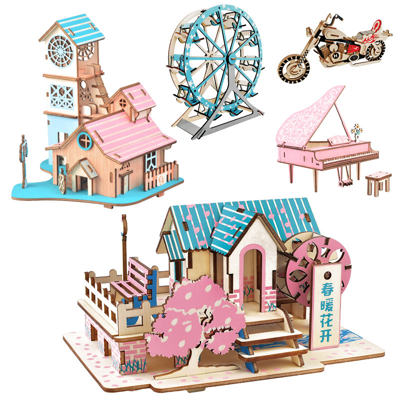 Wooden 3D Jigsaw Puzzle Educational Toys for Primary School Students Ornaments Assembled Building Children's Handmade Building Blocks Quality Model