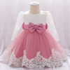 Lace small princess costume for early age with bow, evening dress, suitable for import, special occasion clothing