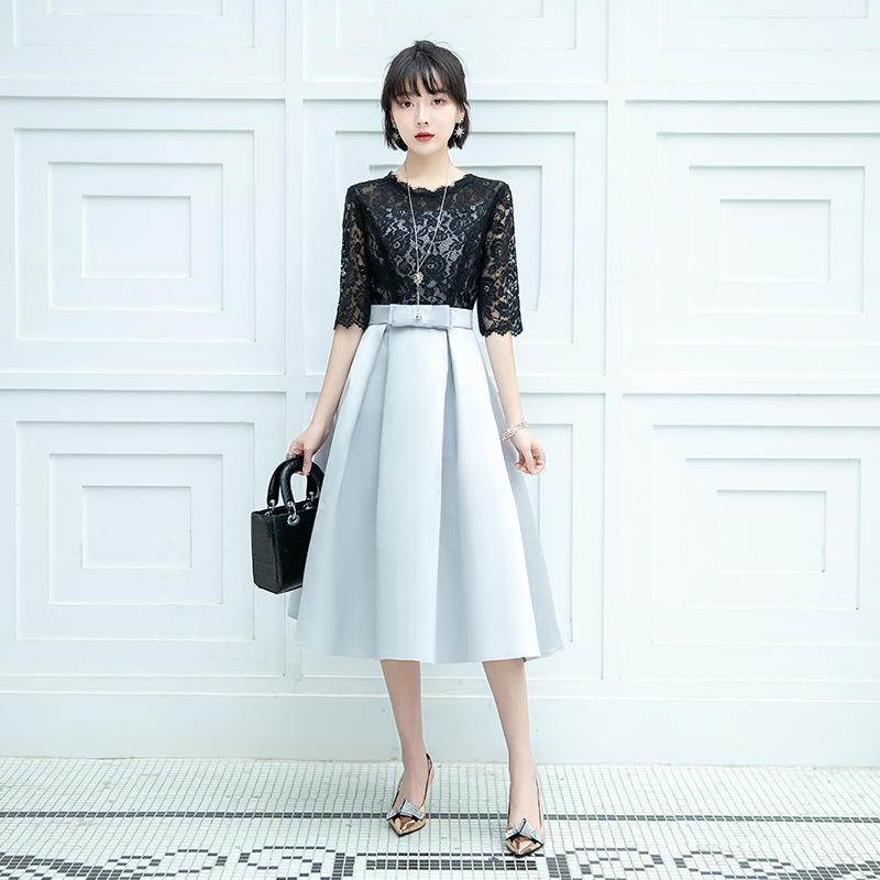 Vestido de noche de banquete para mujer 2024 Nuevo vestido elegante de media manga SLIM-Fit adelgazante vestido de media longitud multicolor opcional