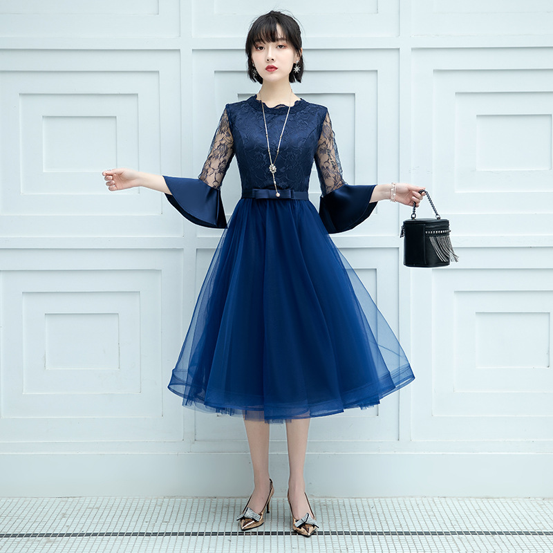 Vestidos de noche que se pueden usar diariamente, nuevo estilo 2026, elegante vestido midi de encaje para figuras pequeñas, efecto adelgazante, disponible para dropshipping. image 2