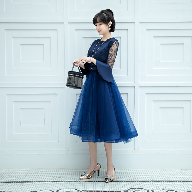 Vestidos de noche que se pueden usar diariamente, nuevo estilo 2026, elegante vestido midi de encaje para figuras pequeñas, efecto adelgazante, disponible para dropshipping. image 3
