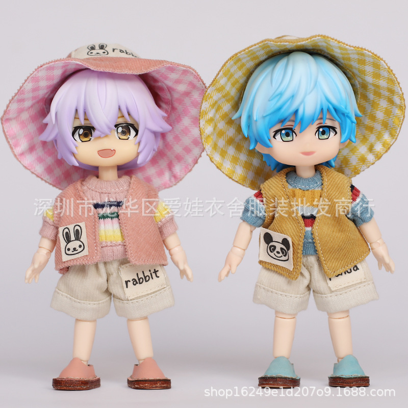 Obitsu11azone12cu-poche lindo porco ob11 roupas de bebê chapéu de pescador chapéu de sol terno animal