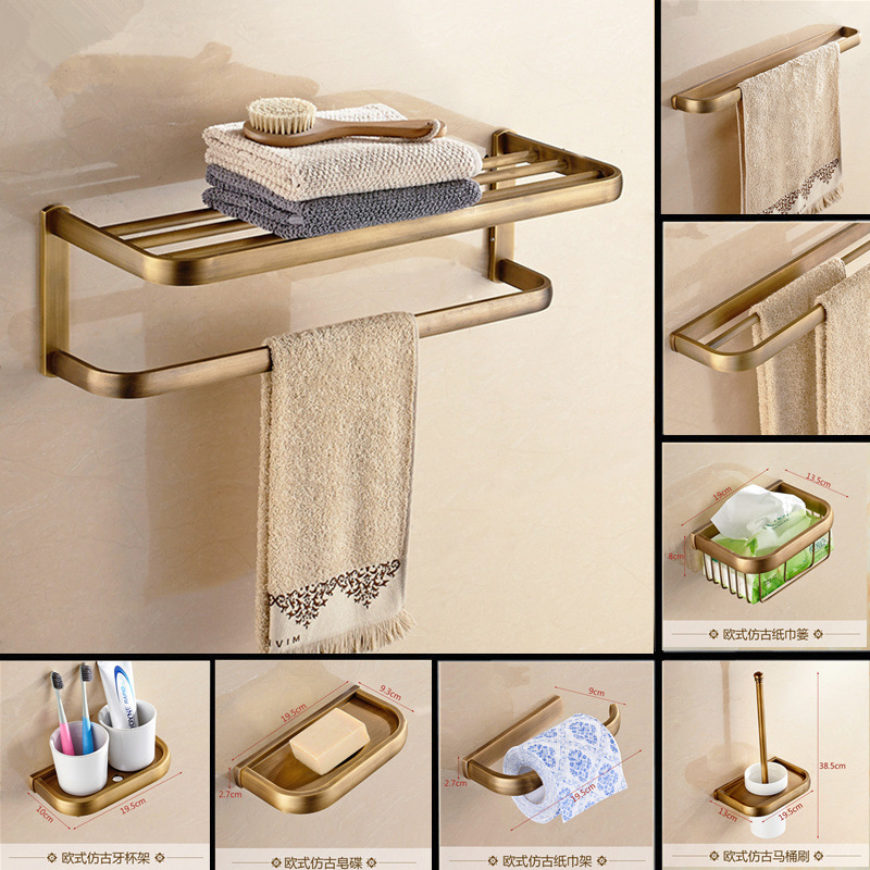 All Copper Antique European Style Bathroom Hanging Towel Rack Set Pure Copper Bathroom Hardware Bathroom Towel Rack Storage Rack Kit
