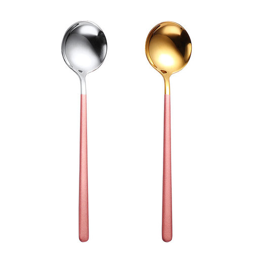 Internet celebrity round spoon household 304 stainless steel spoon creative ice cream dessert spoon long handle Korean bibimbap spoon
