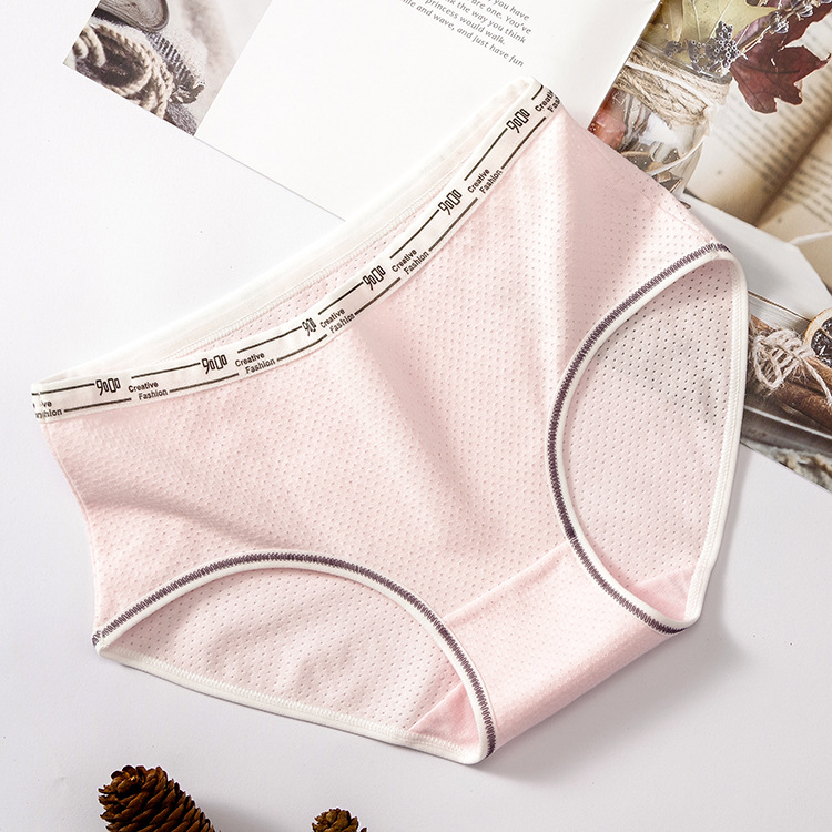 Simple malla transpirable ropa interior de algodón de mujer media cintura ropa interior ultra-fino transpirable cómodo cadera elevación de color sólido calzoncillos de las mujeres