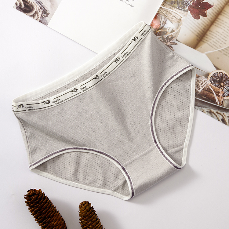 Simple malla transpirable ropa interior de algodón de mujer media cintura ropa interior ultra-fino transpirable cómodo cadera elevación de color sólido calzoncillos de las mujeres