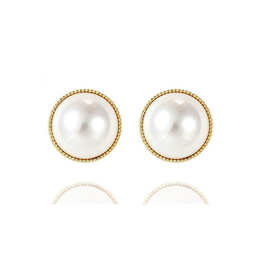 随变  欧美仿海水马贝珍珠耳钉女  两色可选贝壳珍珠耳饰批发