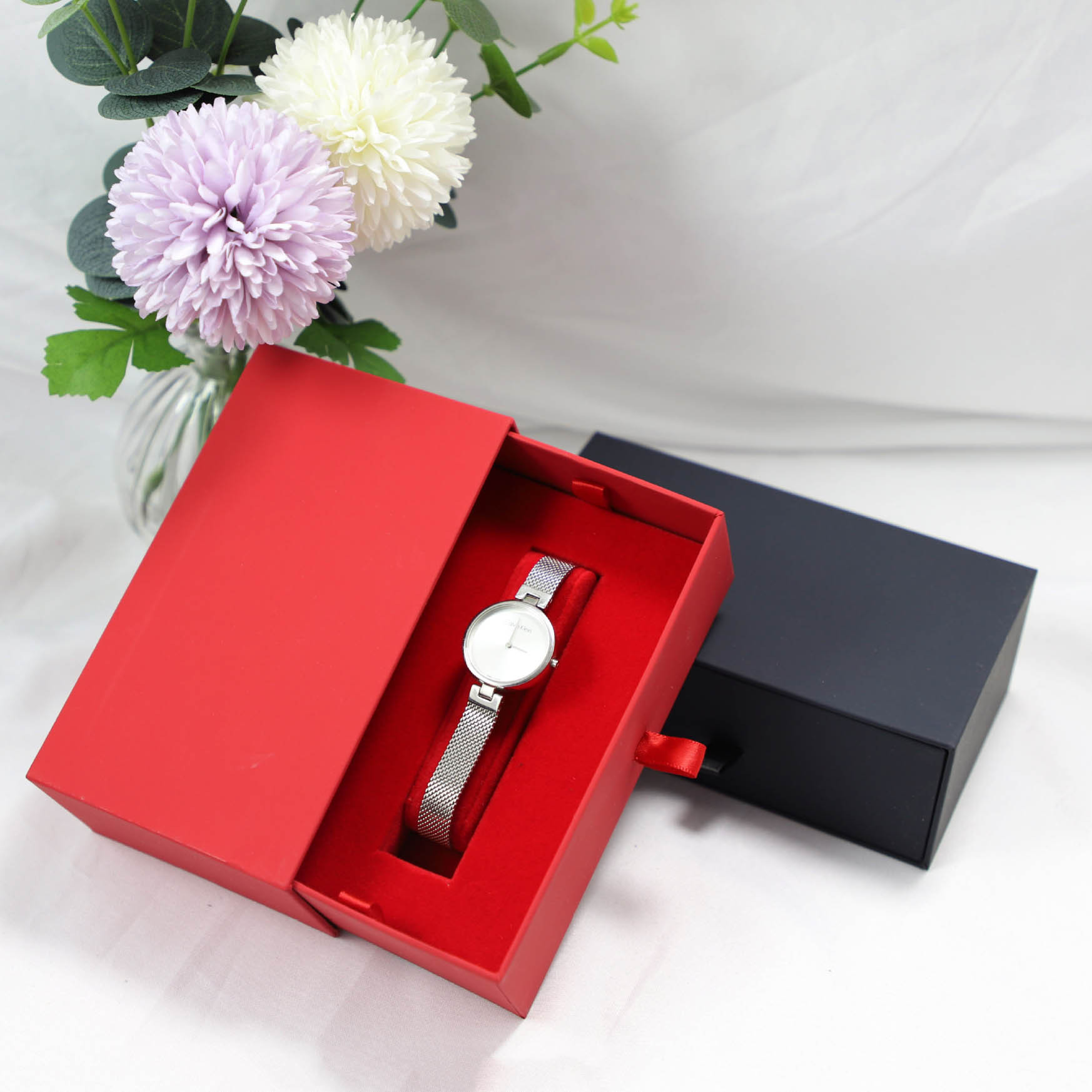 创意推拉抽屉纸盒 黑红两色触感纸首饰盒 手表包装盒厂家批发