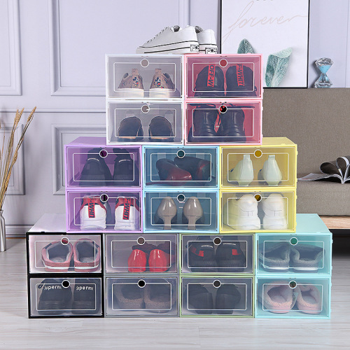 Transparent plastic shoe box shoe storage box dust-proof and moisture-proof home storage shoe box Japanese shoe box flip-top drawer type