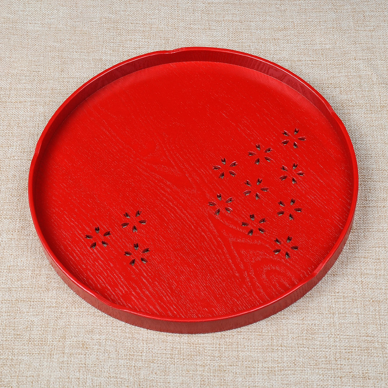 1 wooden round tea tray