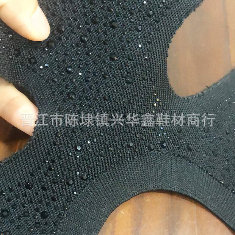Fabricantes en stock verano flyknit sandalias Vamp rhinestone malla hueco transpirable casual alta elástico material del zapato Accesorios moda