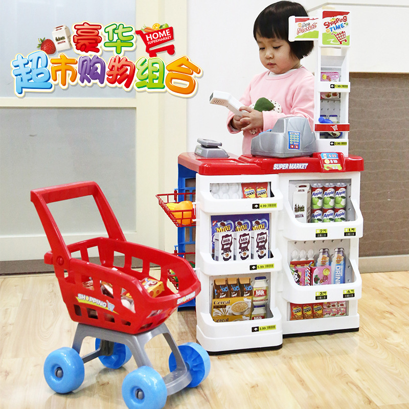 Traje de carrito de compras de escritorio de supermercado de simulación para niños transfronterizos Play House supermercado escaneo cajero juguete