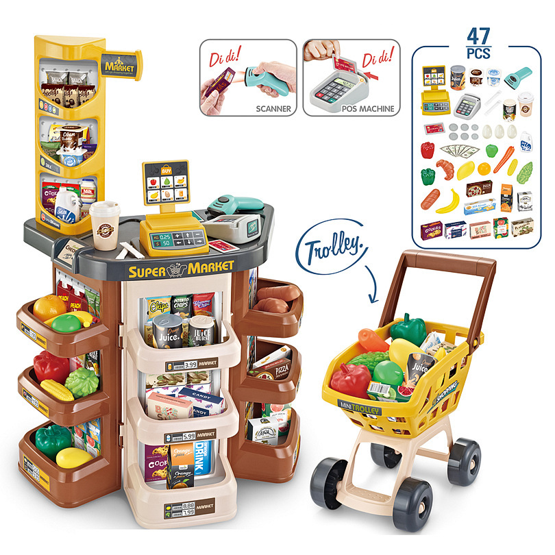 Los niños transfronterizos de simulación de supermercado Escritorio de ventas carrito de compras combinación traje jugar casa compras supermercado Juguetes