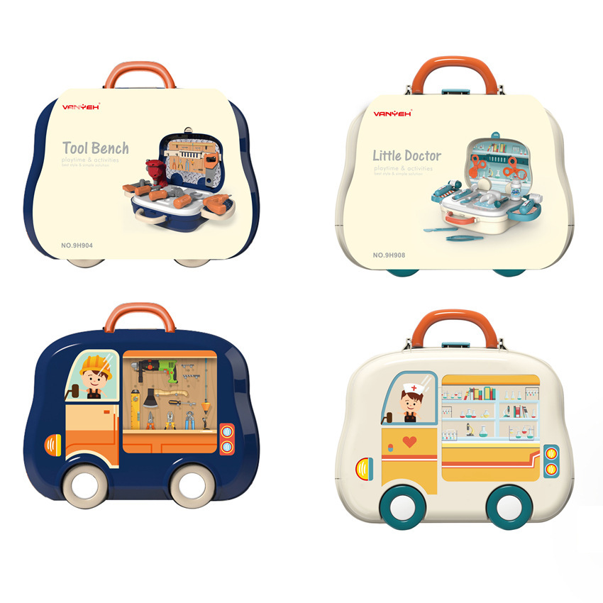 Los niños transfronterizos simulación médico cuidado cocina vajilla maquillaje herramientas jugar casa maleta traje de juguete