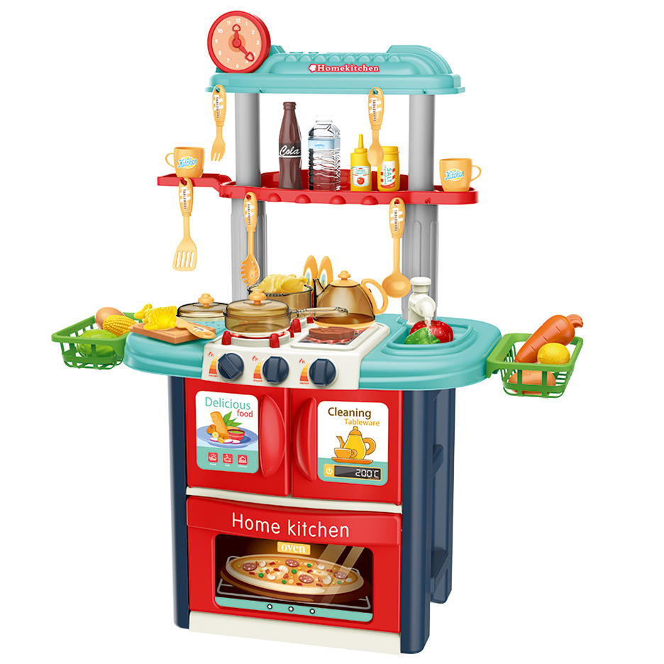 Los niños transfronterizos de doble cara simulación spray de agua de cocina y cocina juguetes barbacoa estufa mesa de vajilla Play House