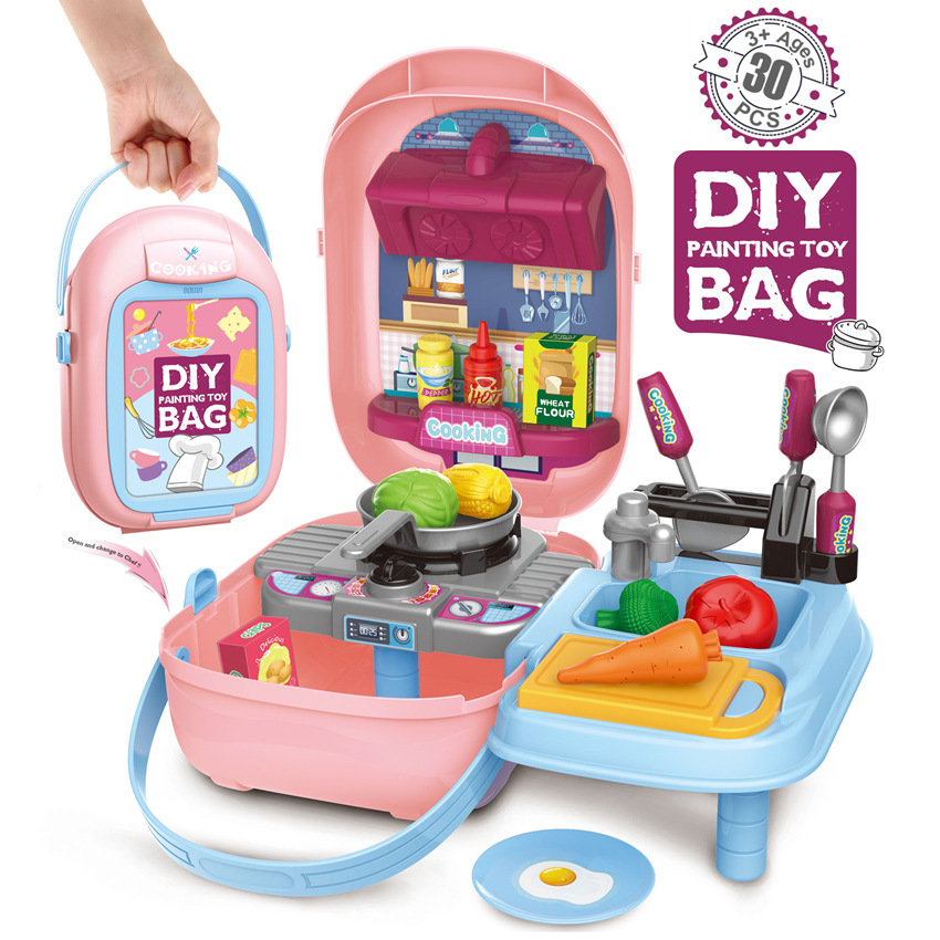 Transfronteriza simulación infantil barbacoa cocina vajilla maquillaje herramientas supermercado jugar casa pintura caja portátil médico juguete