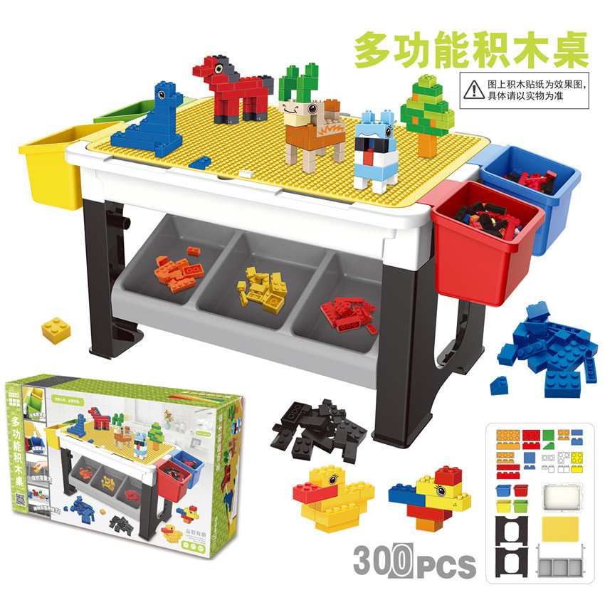 Mesa de bloques de construcción de DIY de aprendizaje de partículas grandes para niños transfronterizos compatible con juguetes de mesa de bloques de construcción de almacenamiento de ensamblaje de partículas grandes