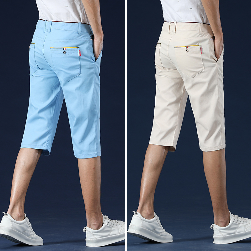 Popular Three-Quarter Casual Pants for Men, Summer Thin, Korean Style Business Straight Five-Quarter Shorts, Trendyy and Fashionable 7-Quarter Pants