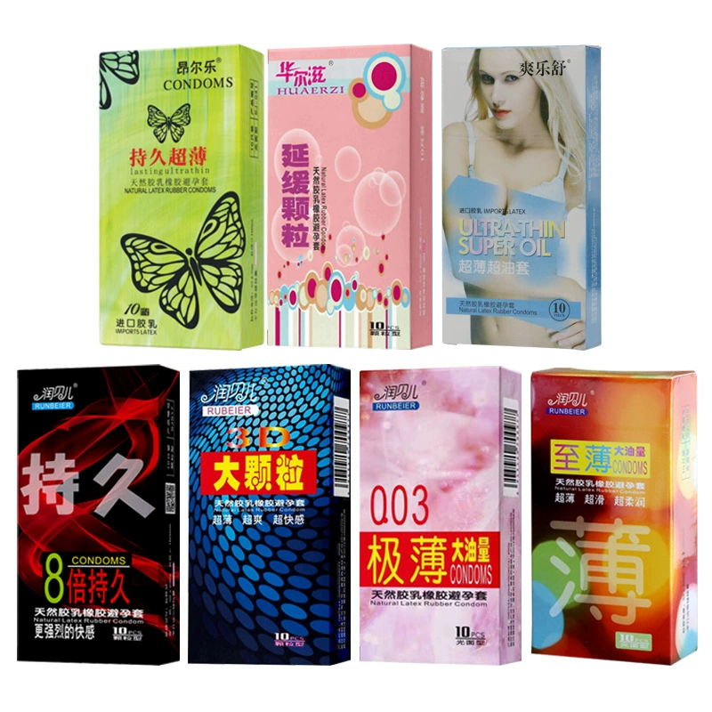 Condoms pack — 10 pcs, ultra‑thin, 3D granules or long‑lasting variants