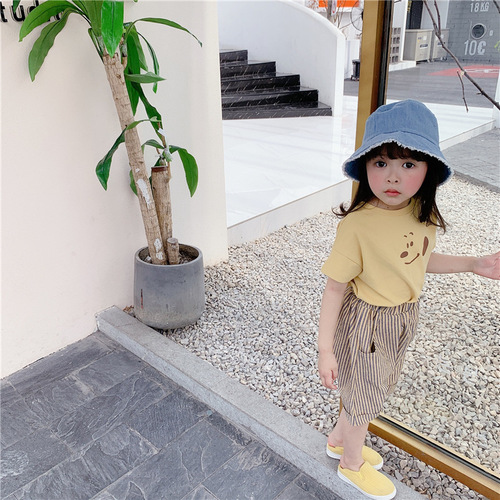 Adbaby Children's Clothing 2024 Summer New Arrival Girls' Korean Style Summer Outfit Cartoon Print Children's Short Sleeve T-shirt 20523