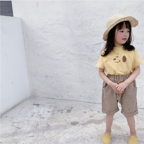Adbaby Children's Clothing 2024 Summer New Arrival Girls' Korean Style Summer Outfit Cartoon Print Children's Short Sleeve T-shirt 20523