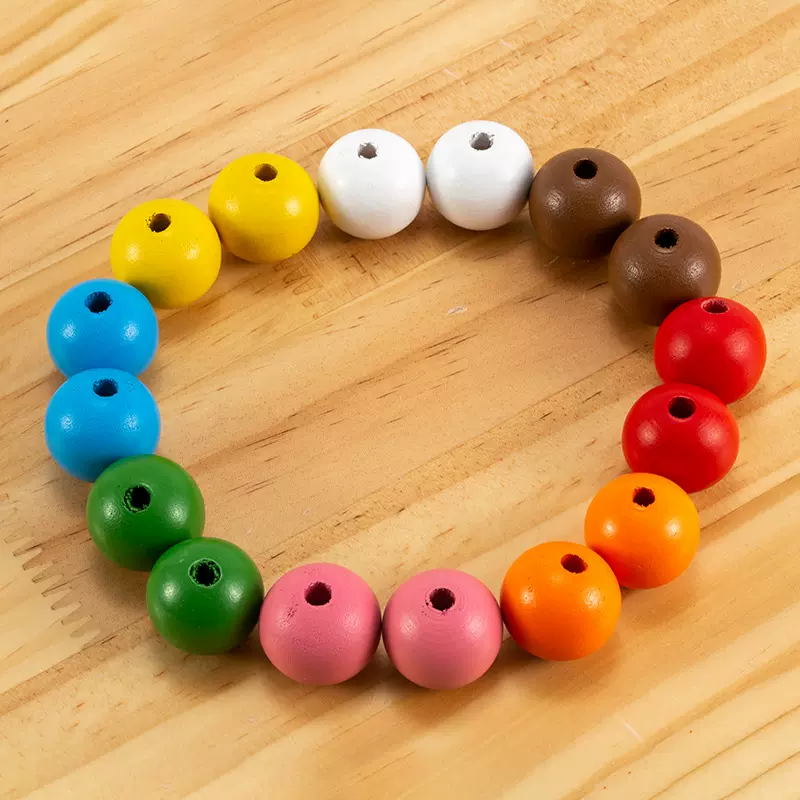 彩色散珠木珠子 现货批发木质彩色圆球儿童手工串珠材料穿孔木珠